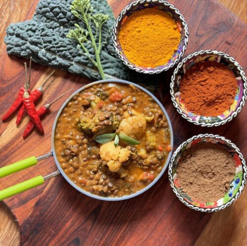 Seasonal vegetables and lentils curry