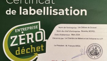 Les Délices de Duravel certificate Entreprise Zero déchet,